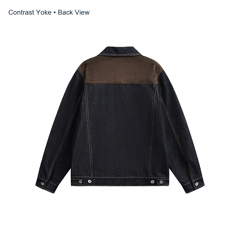 Men's Denim Jacket Cotton Blend Color Block Turn Down Collar Long Sleeve Button Front Casual Spring Autumn Unisex Outerwear