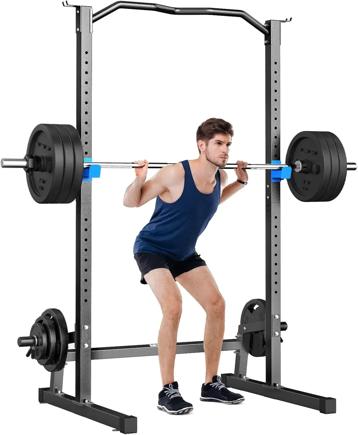 Squat Rack,All-in-ONE Power Rack Cage with Pull Up Bar,Adjustable Power Cage with Barbell Rack & Weight Plate Storage,Strength