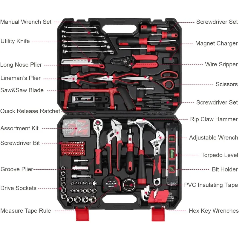 Eastvolt 218-Piece Household Tool Kit, Auto Repair Tool Set, Tool Kits for Homeowner, Plier, Screwdriver Set