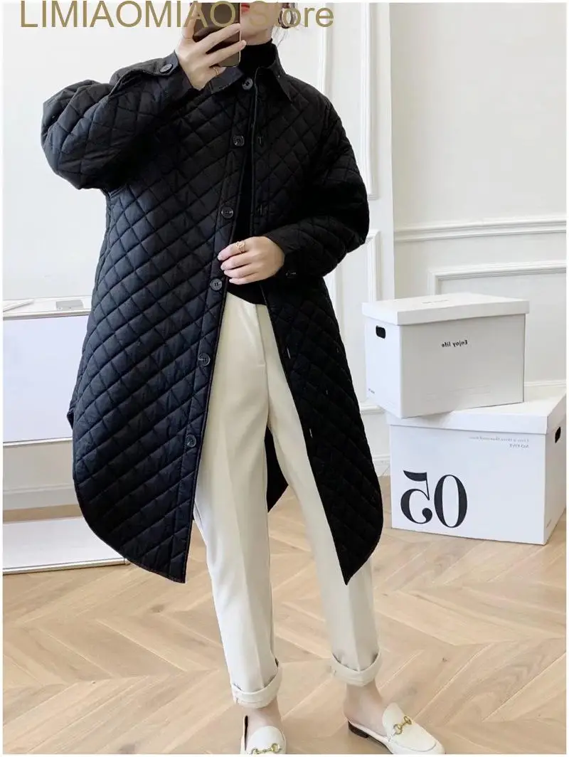 New Winter Jacket Women Parkas Solid Color Lapel Diamond Lattice Irregular Cotton Coat Women\'s Trench Coat Female Clothing Tops