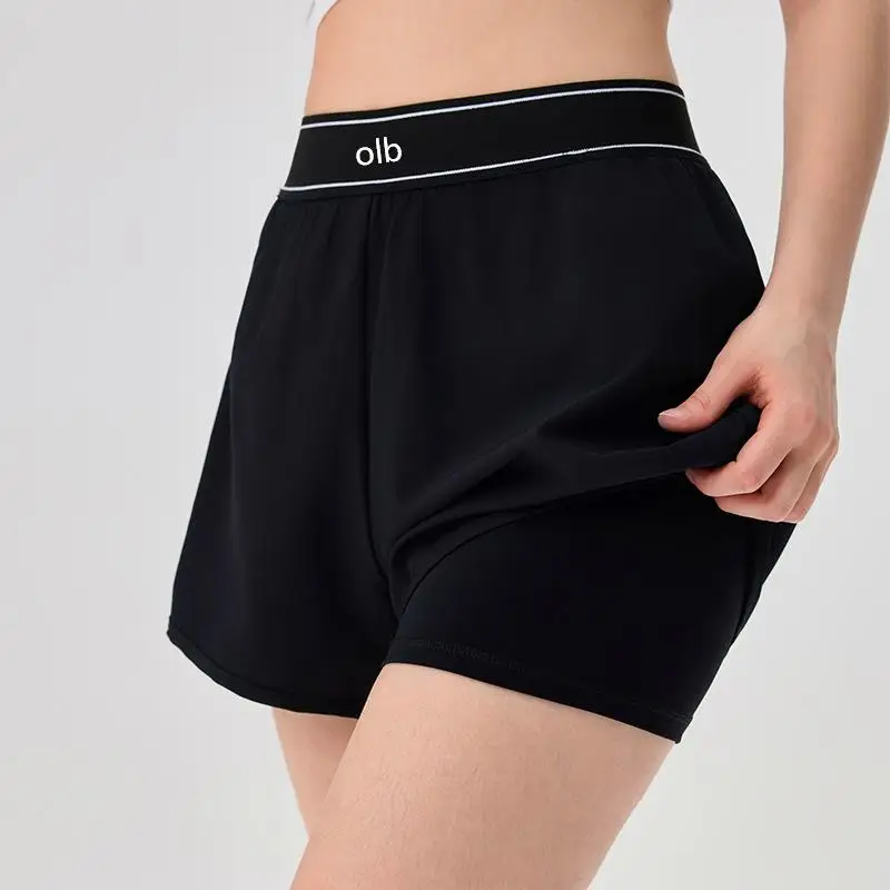Tailored and slimming fake two piece sports shorts, women's anti glare quick drying breathable side pocket outdoor running pants