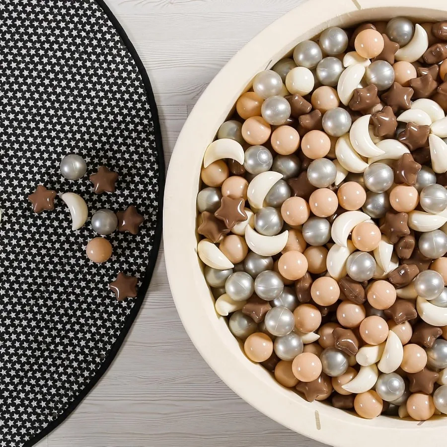 Bällebad, Bälle, Sterne, Mondformen für Kleinkinder, Spielzelt, Baby-Foto-Requisiten für Kinder, Kaffee + Beige, Cremefarben + Perlenfarben, 100 Stück