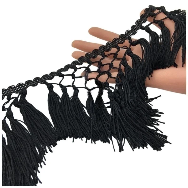 1Y-3 yardas/lote negro blanco rojo anudado 12CM borla flecos ropa de escenario accesorios de vestido latino cortina adorno de encaje decoración del hogar