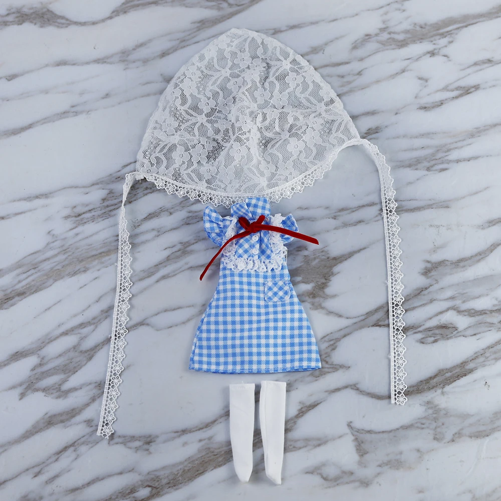 ICY DBS Blyth Doll Dress Blue Checkered Dress Including Headscarf Anime Girl 1/6 BJD Body