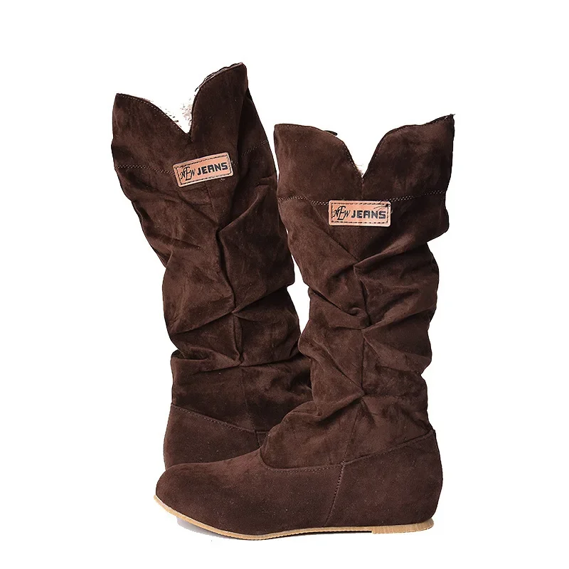2024 New Mid-tube Snow Boots Hollow Cotton Thread Hook Lace Frosted Lady Boots Large Size Women\'s Shoes