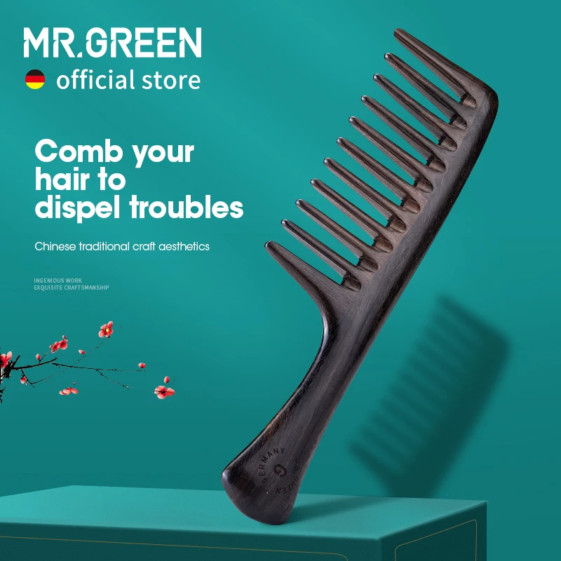 MR.GREEN grzebień z naturalnego drewna szerokie zęby grzebienie do mokrych włosów antystatyczny grzebień do stylizacji do długich włosów głowa akupunktury masaż punktowy