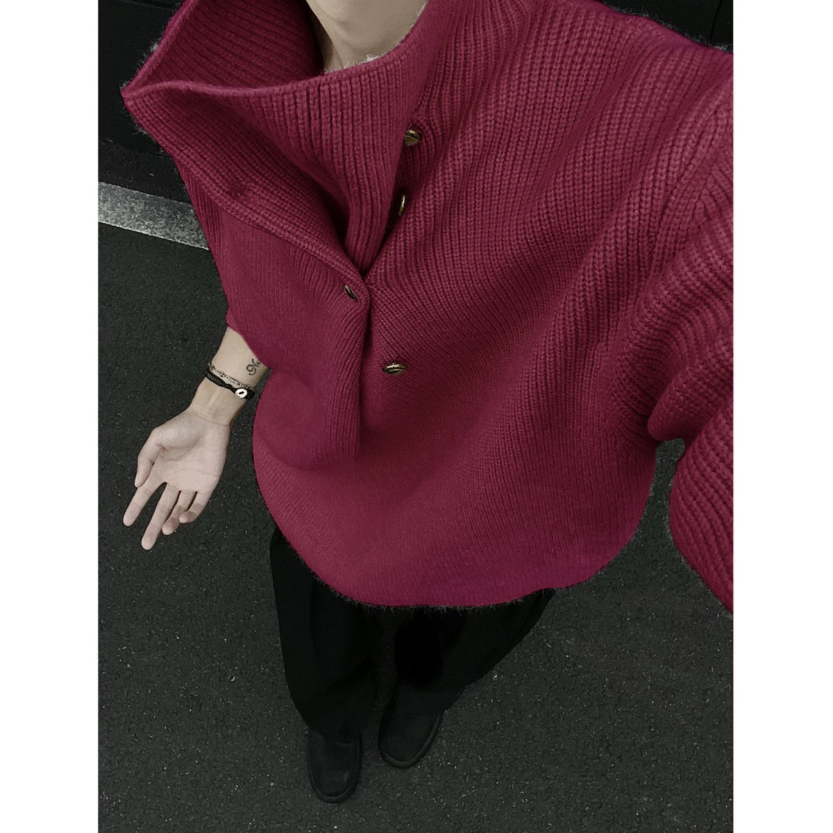 Irregular Button Design High Collar Sweaters Men Autumn New Trendy Stylish Oversize Knitted Tops Male Solid Color Chic Knitwears