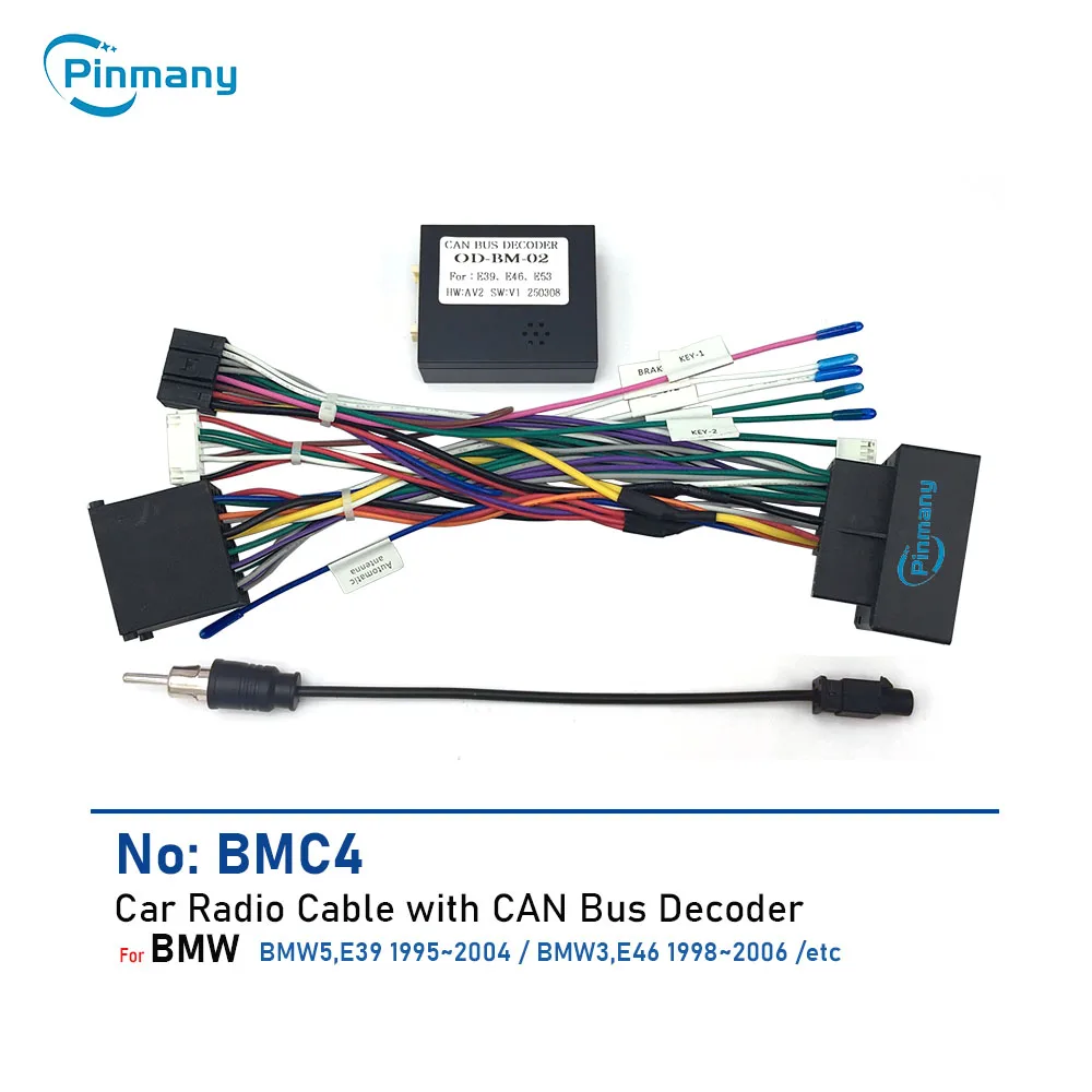 Car Radio Cable BMC4 Android Head Unit Power Wire Harness Adapter with CAN Bus Decoder for BMW E39 E46 BMW 3 5