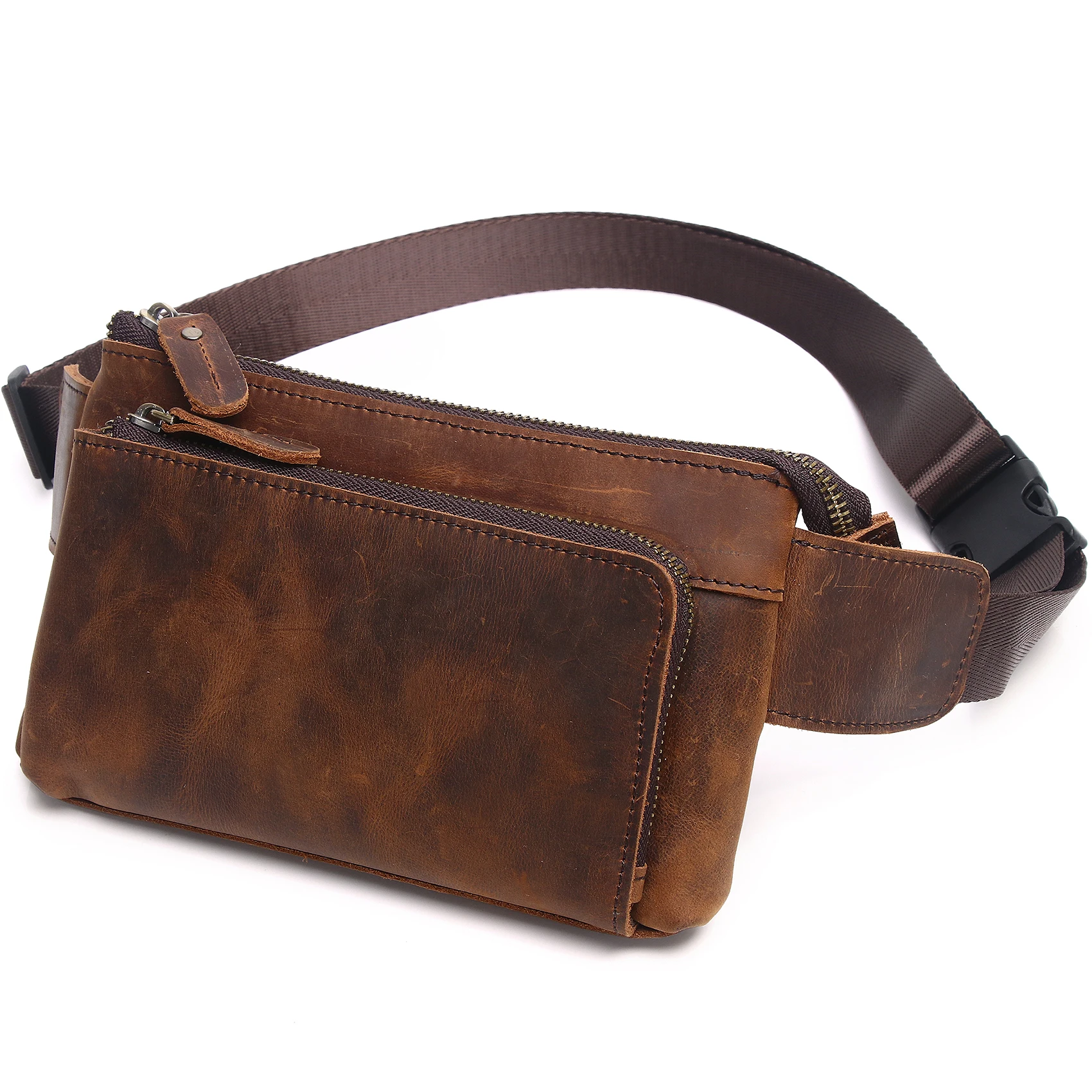 Cowhide Waist Fanny Pack-Genuine Leather and Slim with Adjustable Waistband Purse Casual  Shoulder Cross Body Bags Waist Wallet