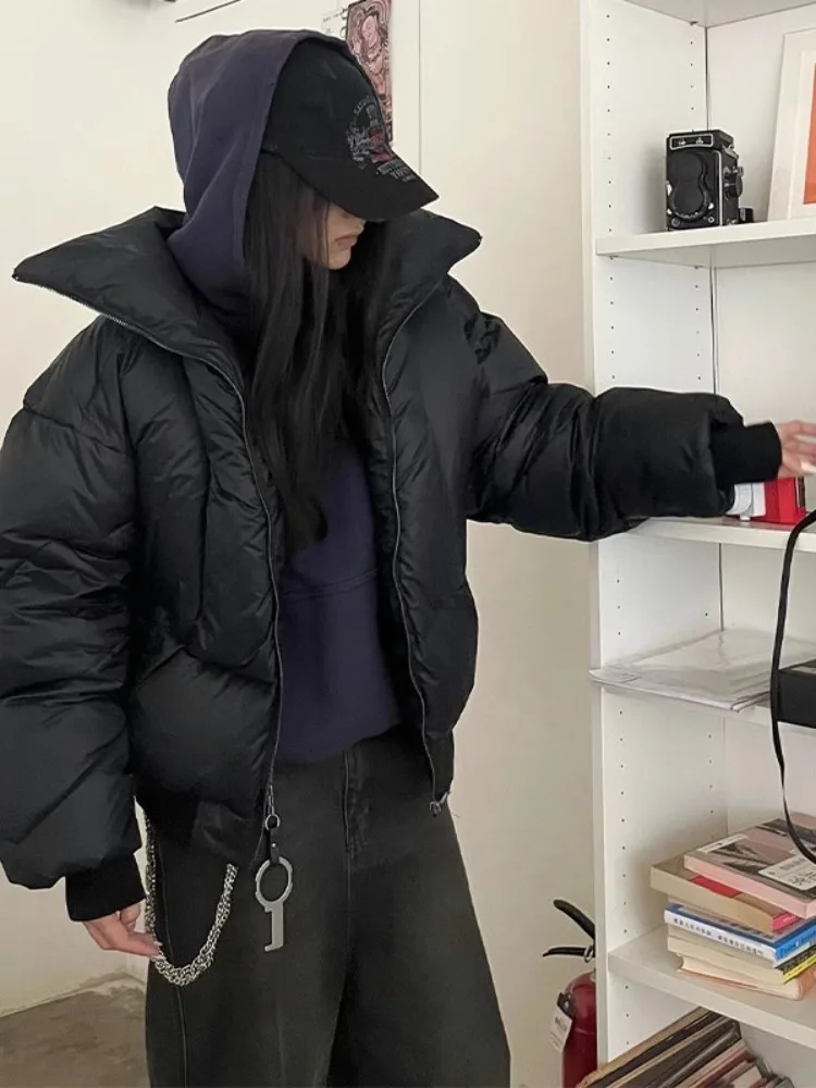 Black Winter Coat Women Parkas Warm Thicker Stand Fashion Simple Couples Ulzzang All-match Youthful High Street Casual Students