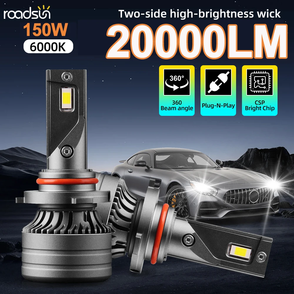 

2 шт. обновленные светодиодные фары HB3 9005 20000LM ультра-белые 6000K 600% высокая яркость 150 Вт авто фары