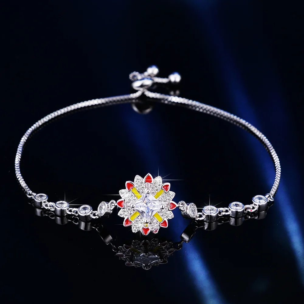 Popular s925 silver, zircon bracelet, red and yellow gradient color matching, women, fashion, wedding party birthday gift