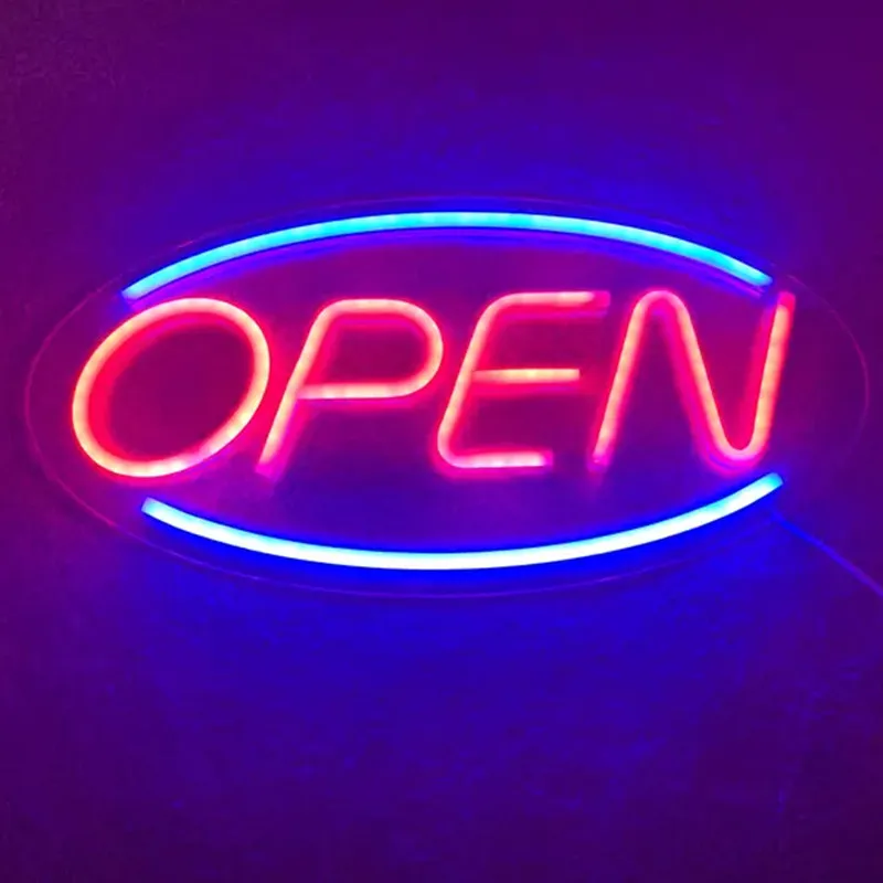 Znak OPEN Neon LED, neonowy znak USB, wystrój ściany sypialni, niebieskie i czerwone, niestandardowe oświetlenie znak biznesowy, wystrój okna drzwi