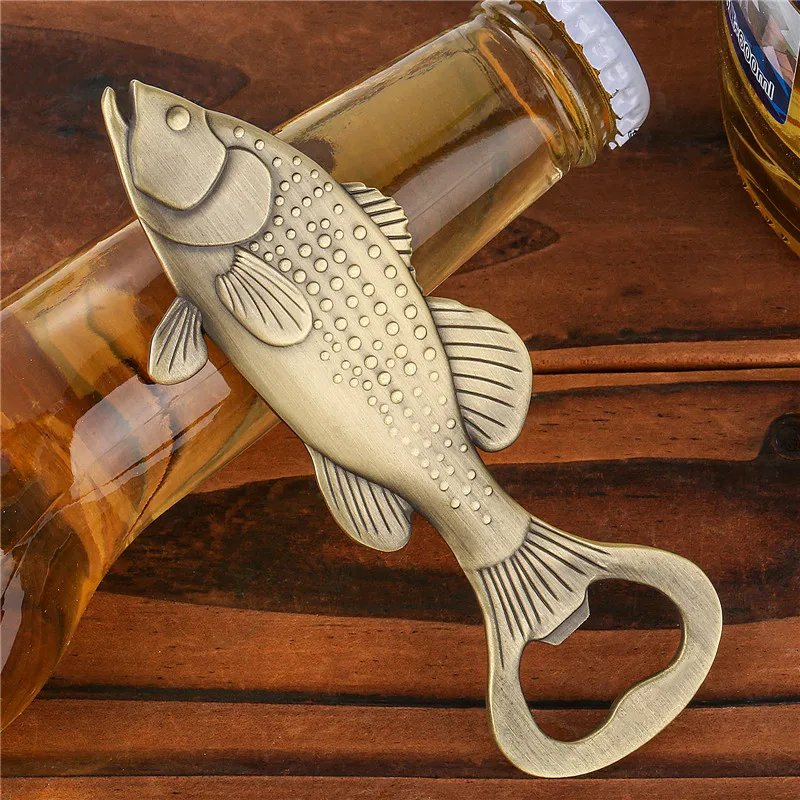 Novel Metal Beer Opener Fish Perch Shape Bottle Opener Kitchen Bar Accessory Decoration Wedding Party Present Set with Bag
