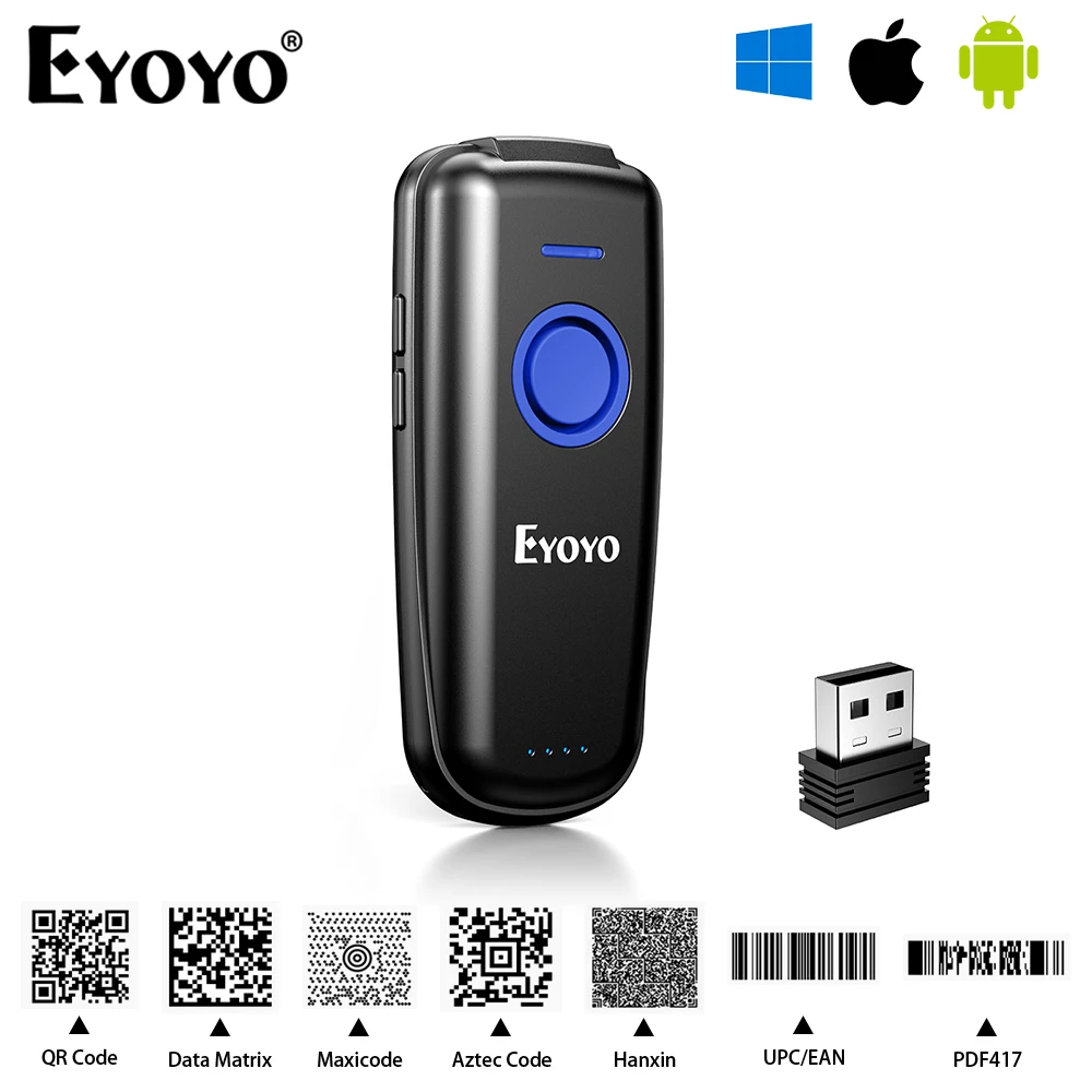 Eyoyo EY-023 Draagbare Bluetooth 2d Qr Image Pdf417 Scherm Scanner Lezer Draadloze 1d Laser Barcode Scanner Windows/Android/Ios