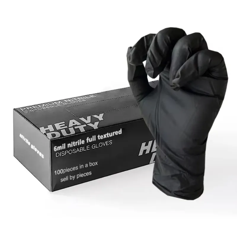 Latex Free Repair Machine Heavy Duty Industry Grip Disposable Black Nitrile Gloves M L XL