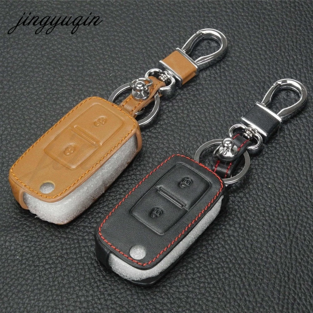 jingyuqin Leather 2 Button Car Flip Key Cover Case For VW Passat Polo Golf Seat Touran Bora Jetta Cady Touran Sharan Transporter