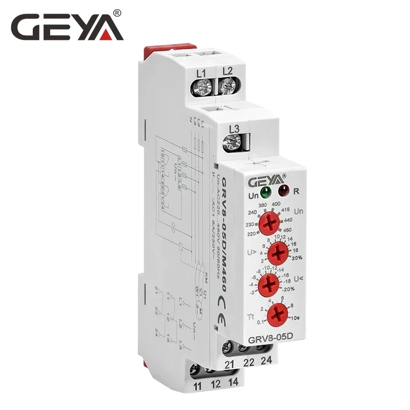 GEYA GRV8-05 Adjustable Overvoltage and Undervoltage Protection Relay wit Asymmerty Function Three Phase Monitoring Relay 220V
