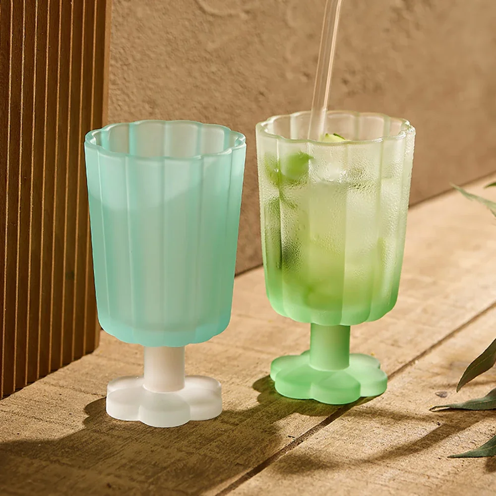 Multi Color Floral Shape Glass Cups High Grade Frosted Restaurant Homehold Drinkware Cocktail Ice Juice Ice-Cream Glasses
