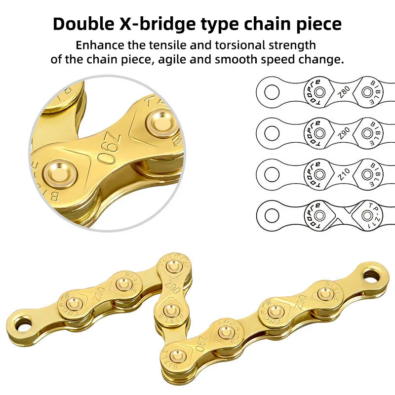 TOOPRE MTB Bicycle Chain 1/ 6/7/8 /9 /10 /11 /12 Speed Mountain Road Bike Gold Chain Electroplated And Rust-proof Variable Chain image 3