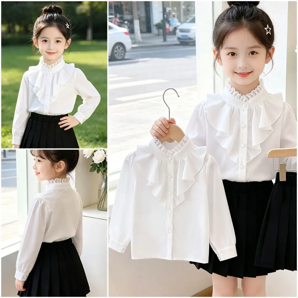 White Girl Long Sleeve Shirt Lace Long Sleeve Girl Chiffon Blouse Chiffon Fabric Lightweight Girl White Blouse