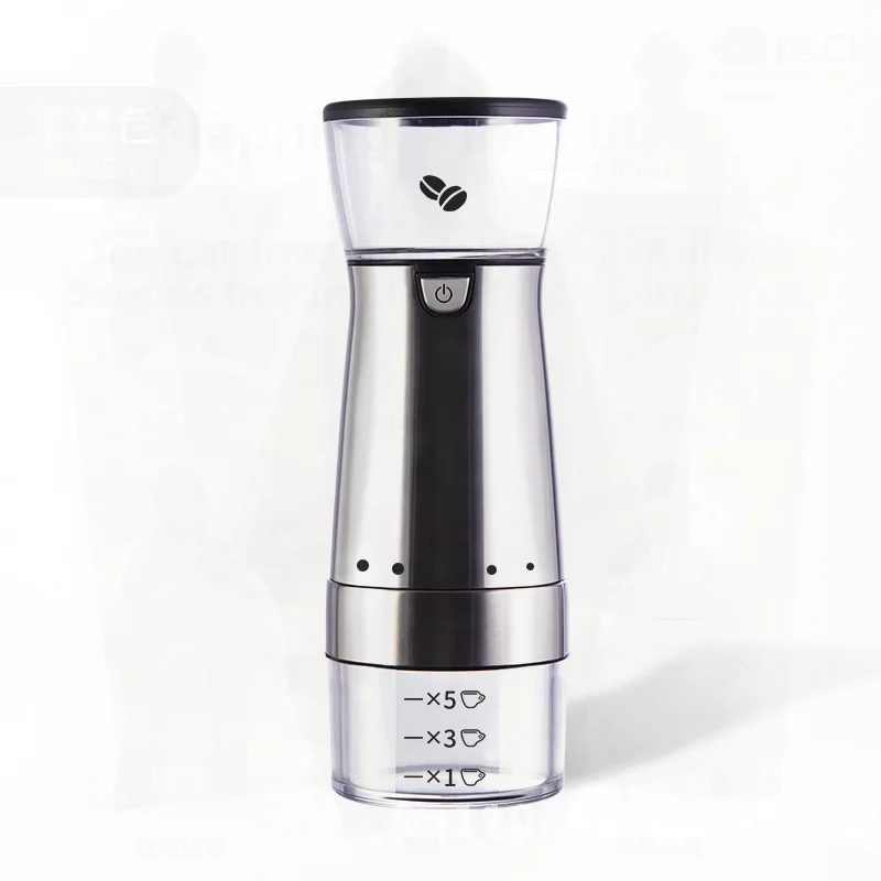 

Outdoor Electric Coffee Bean Grinder Stainless Steel Automatic Mini Grinder for Home Office Travel Silver