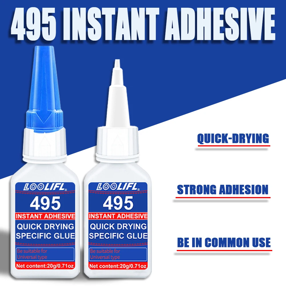 Loolifl 495 Instant Adhesive 20g Quick Drying Super Glue Universal Cyanoacrylate Glue for Plastic Metal Rubber Ceramic Repair