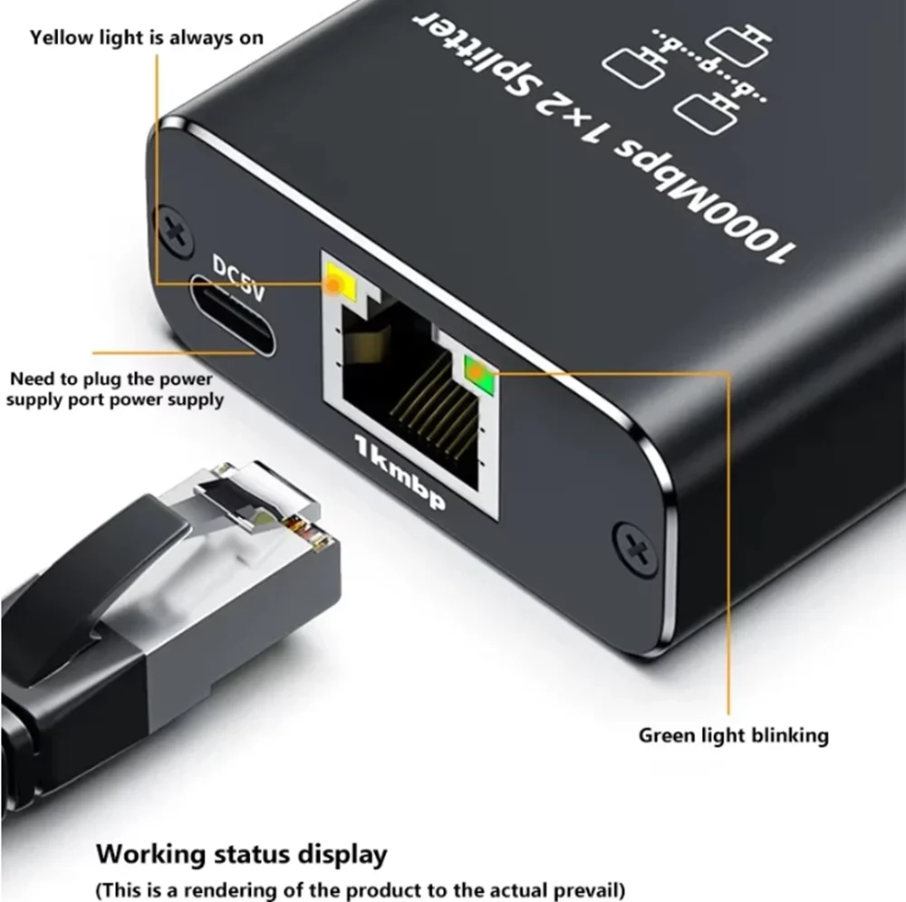 Network Splitter 1000Mbps Hub 1 to 2 RJ45 Adapter Gigabit Converter Internet Ethernet 8P8C Set-Top Extender Plug Extension ﻿