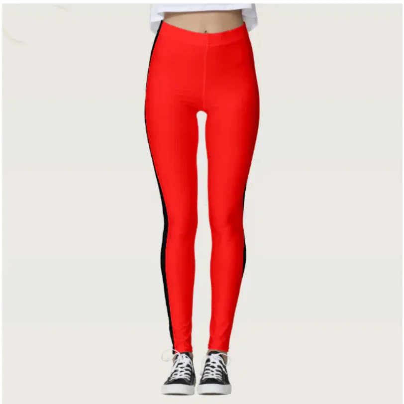 Color-matching printed stretch slim-fit elastic waist casual leggings for women every day