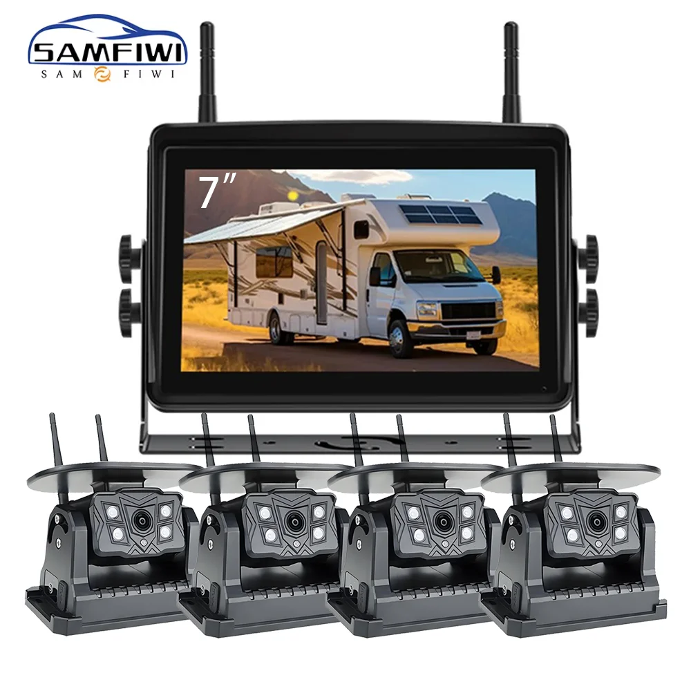 

Wireless Solar Energy Reverse Backup Camera 7" BSD Alarm Monitor Touch Screen DVR Recording For Camper/Truck/Trailer/RVs/Bus