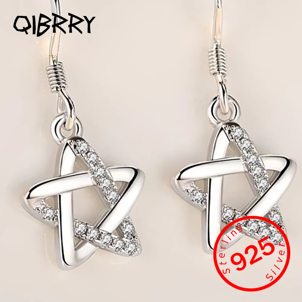 

Zircon hollow five-pointed star personality temperament earrings