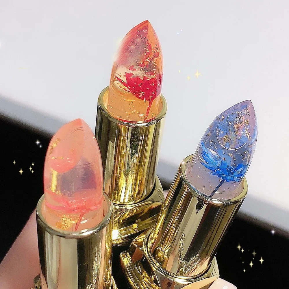 Temperature Color Change Lipstick Moisturizing Lip Primer Gold Foil Flower Jelly Lip Balm Natural Moist Lipstick Not Greasy