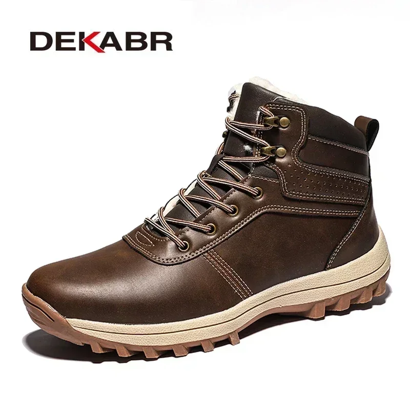 DEKABR Winter Warm Men Boots Genuine Leather Fur Plus Men Snow Boots Handmade Waterproof Working Ankle Boots High Top Men Shoes