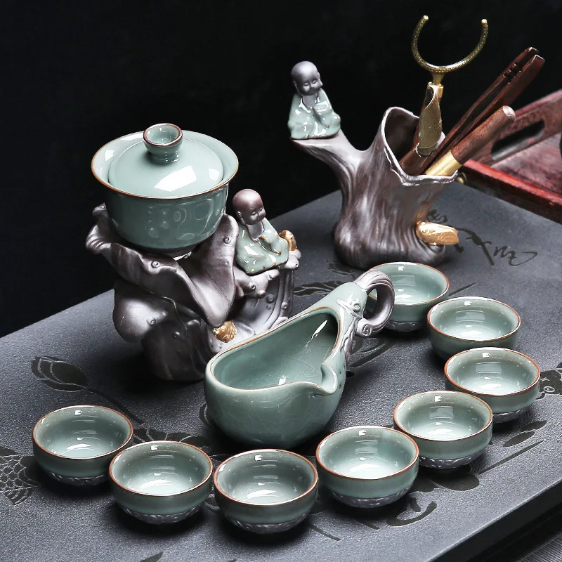 Ceramic Lazy Kung Fu Set Home Simple Ge Kiln Retro Full and Semi-Automatic Tea Brewing Artifact