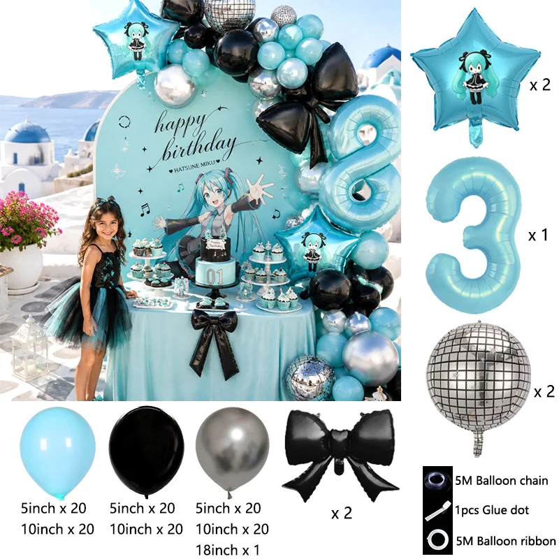 Hatsune Miku Virtual Singer Balloon Arch Garland Kit, Teal Black Mixed Globos for Anime Fans Birthday Party Decor Supplies - view 4