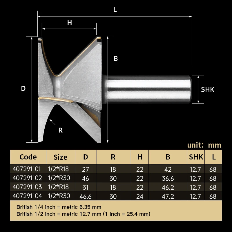 Imagem -06 - Huhao Polegada Polegada Haste Arco Dobra Fresa Integrada Madeira R10 R18 R30 Roteador Bits para Carpintaria Fresa
