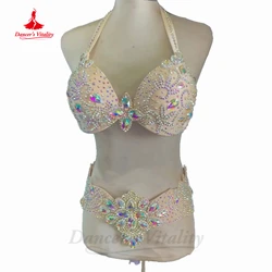 Belly Dance Costume Suit Customsized High-end AB Stones Bra+belt 2pcs Women Oriental Professional Bra Suit Girl's Dancing Outfit