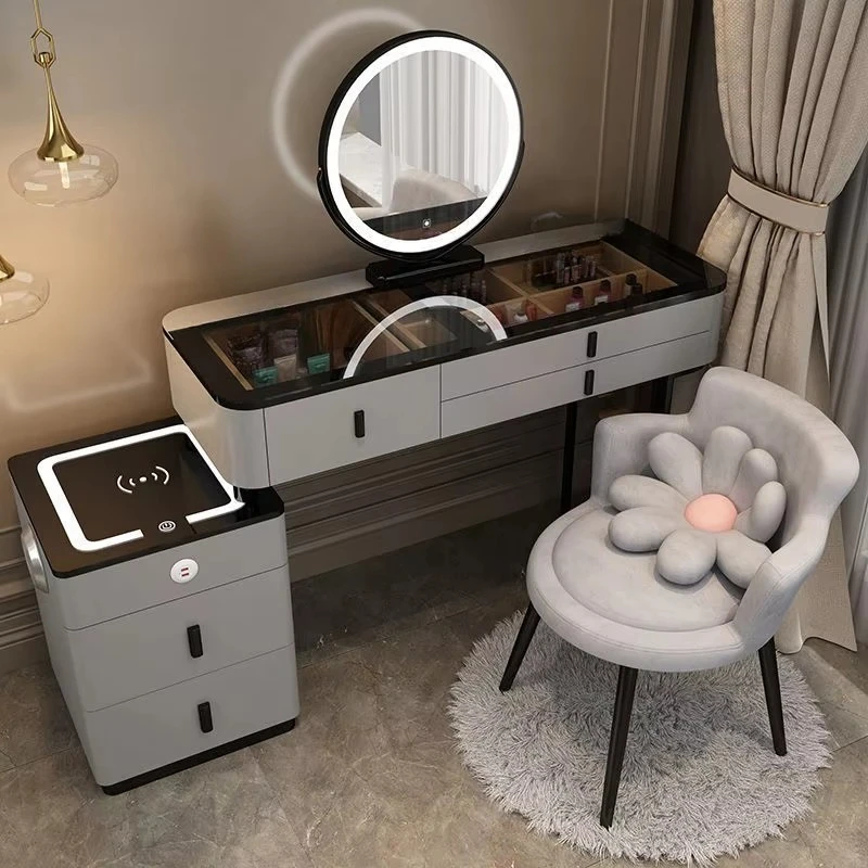 Multifunctional wireless charging princess dresser, bedroom smart dressing table with LED mirror