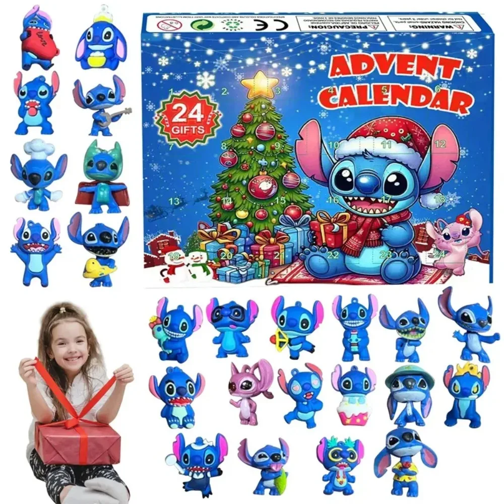 Boîte de calendrier de l'avent 2025, boîte aveugle Lilo Stitch, modèle de 24 jours, figurine Anime, compte à rebours, calendrier, ornement, cadeaux de noël
