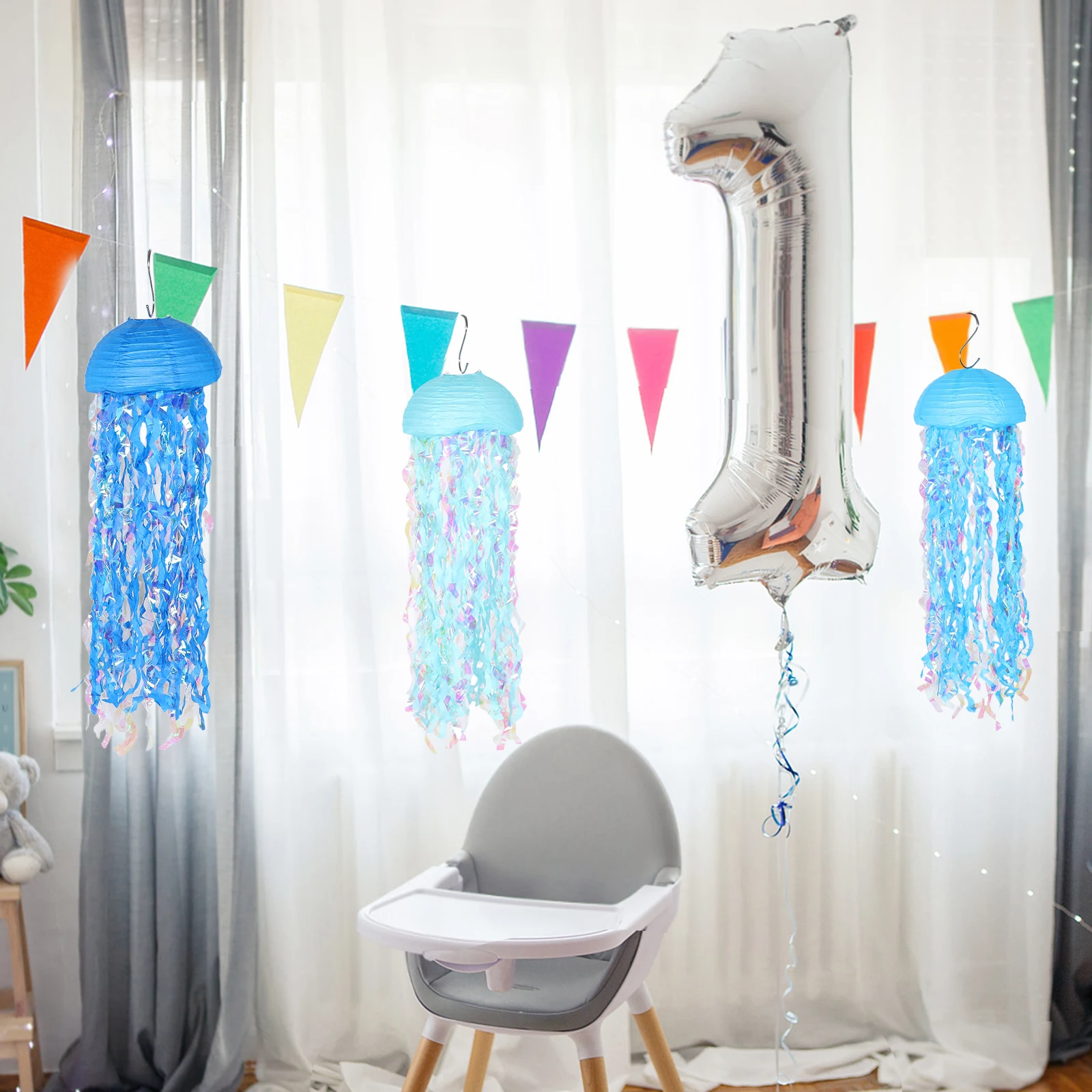 

6 Pcs Hanging Paper Lanterns Mermaid Underwater Birthday Decorations Party Ocean Romantic Wall