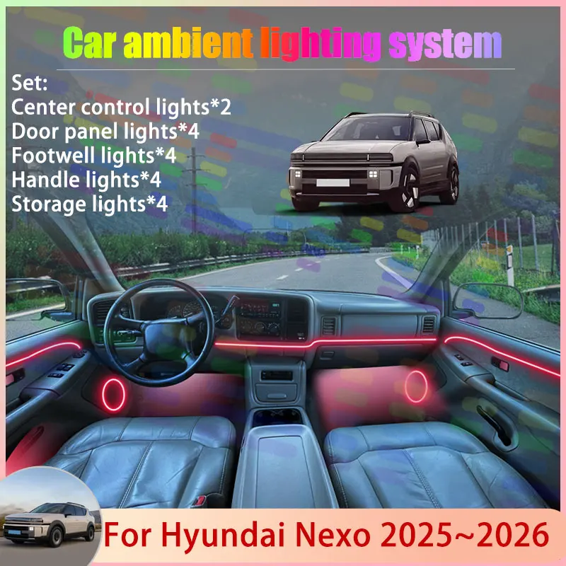 

For Hyundai Nexo Initium 2025 2026 NH2 MK2 2/18 in 1 Car Atmosphere Light Lamp RGB Shade Ensemble Streamer Atmosphere Set Auto