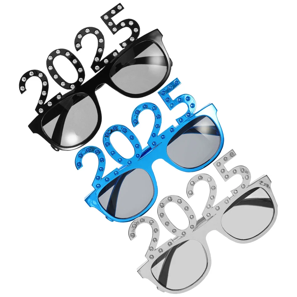 3 Pcs Digital Glasses Happy New Year Supplies Eyewear 2025 Modeling Party Decor Performance Props Plastic Bathroom Decorations