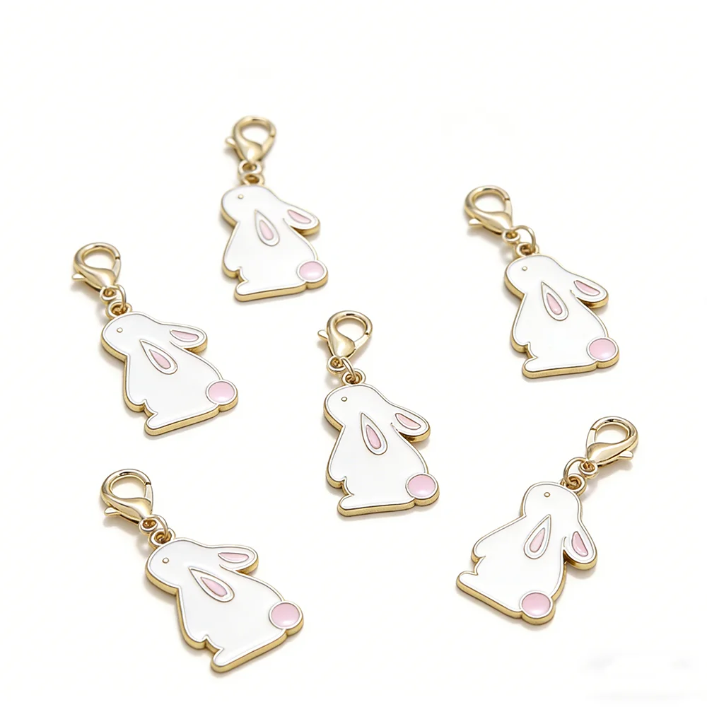 Niedlicher Hasen-Schlüsselanhänger, rosa-weiß, Emaille, Hasen-Taschenanhänger, 20 Stück, Großhandel, Oster-Geschenk für Frauen und Kinder – Detail 2