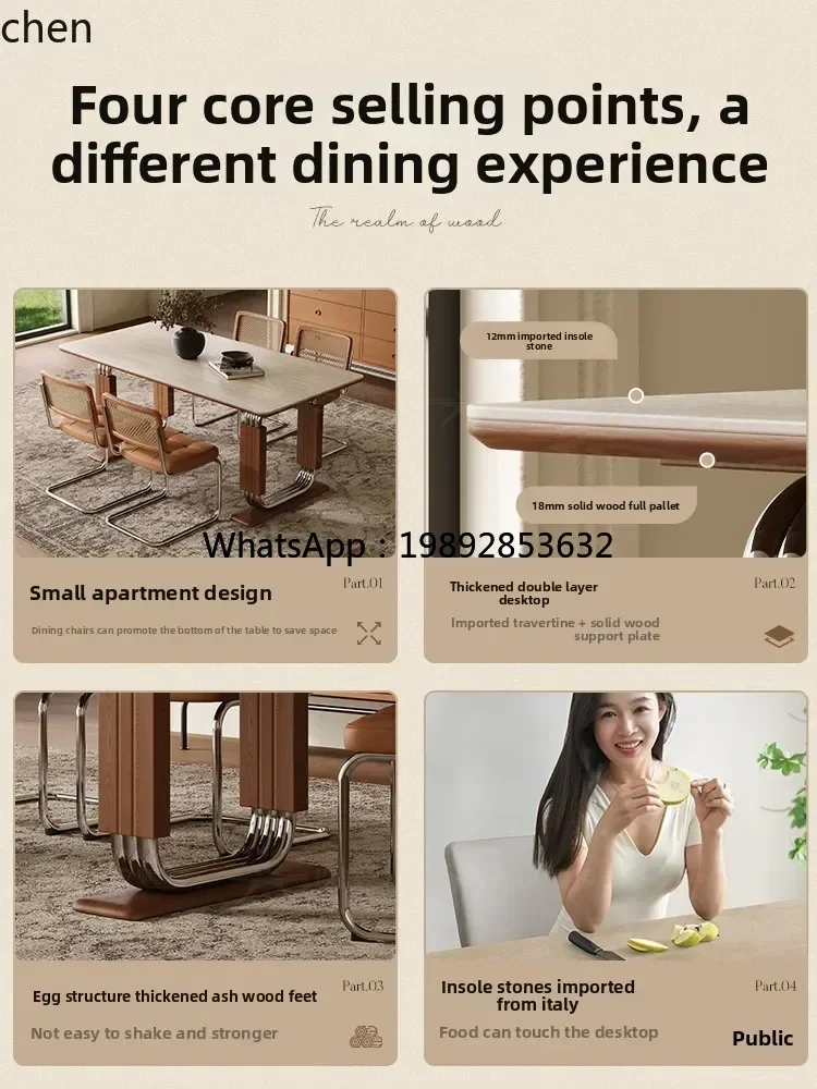 

AB travertine rock slab dining table rectangular living room retro solid wood rock slab dining table