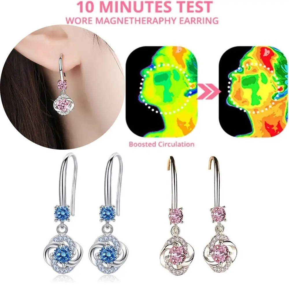 2Pairs Alloy Lymphatic Magnetotherapy Earrings Long Jewelry Magnetherapy Germanium Earrings Diamond-Studded Piercing