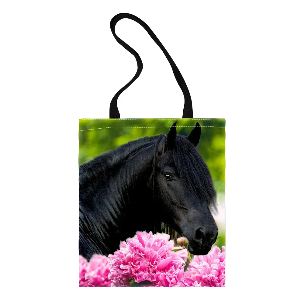 Horse Graphic Canvas Tote Bag with Artistic Print, Perfect for Daily Shopping and Casual Outings Environment protection