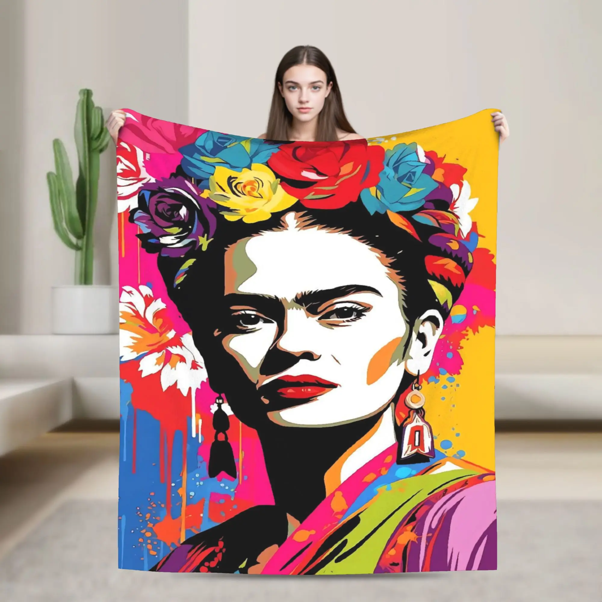 F-Frida K-Kahlo Flower Print Blanket  Travel Flannel Throw Blanket For Home Decor Super Warm Custom DIY Bedspread Gift Idea