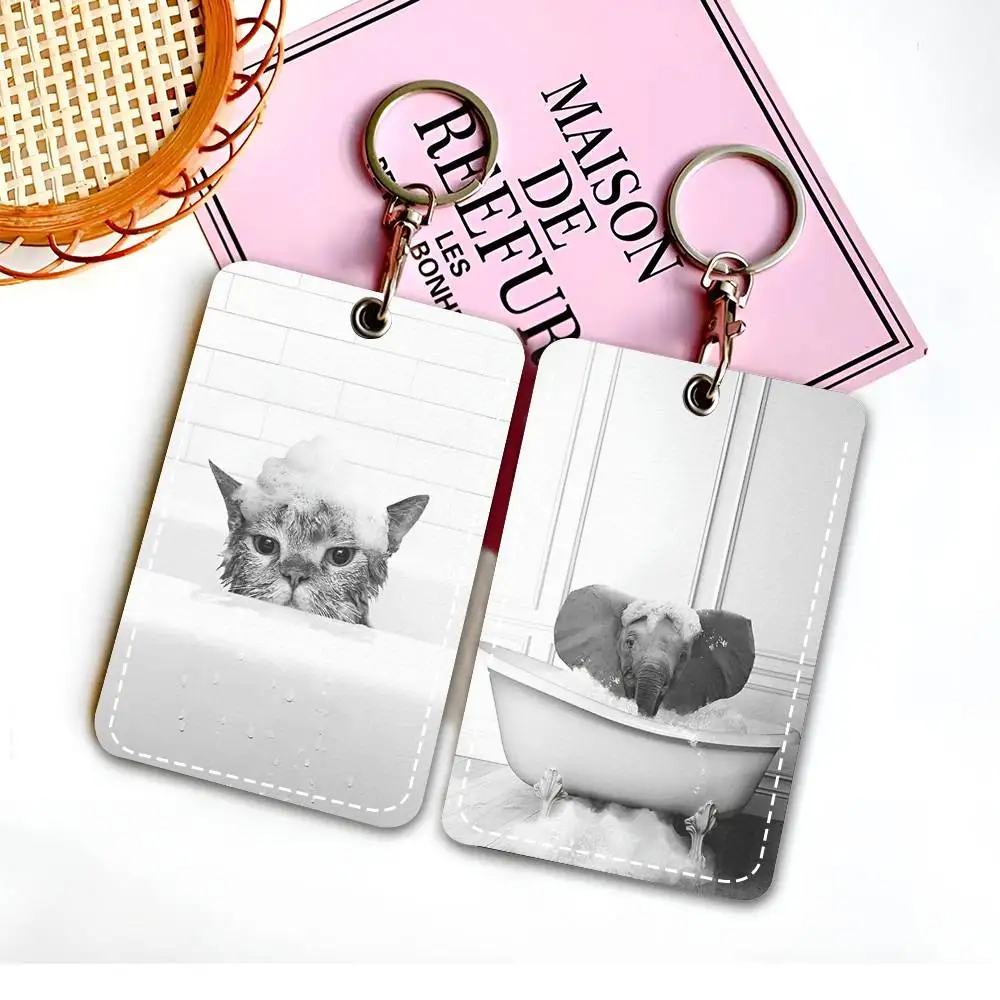 

Кожаный чехол для карт доступа в скандинавском стиле с животными, брелок для ключей, держатель для ID-карт, брелок для ключей с биркой для доступа к двери