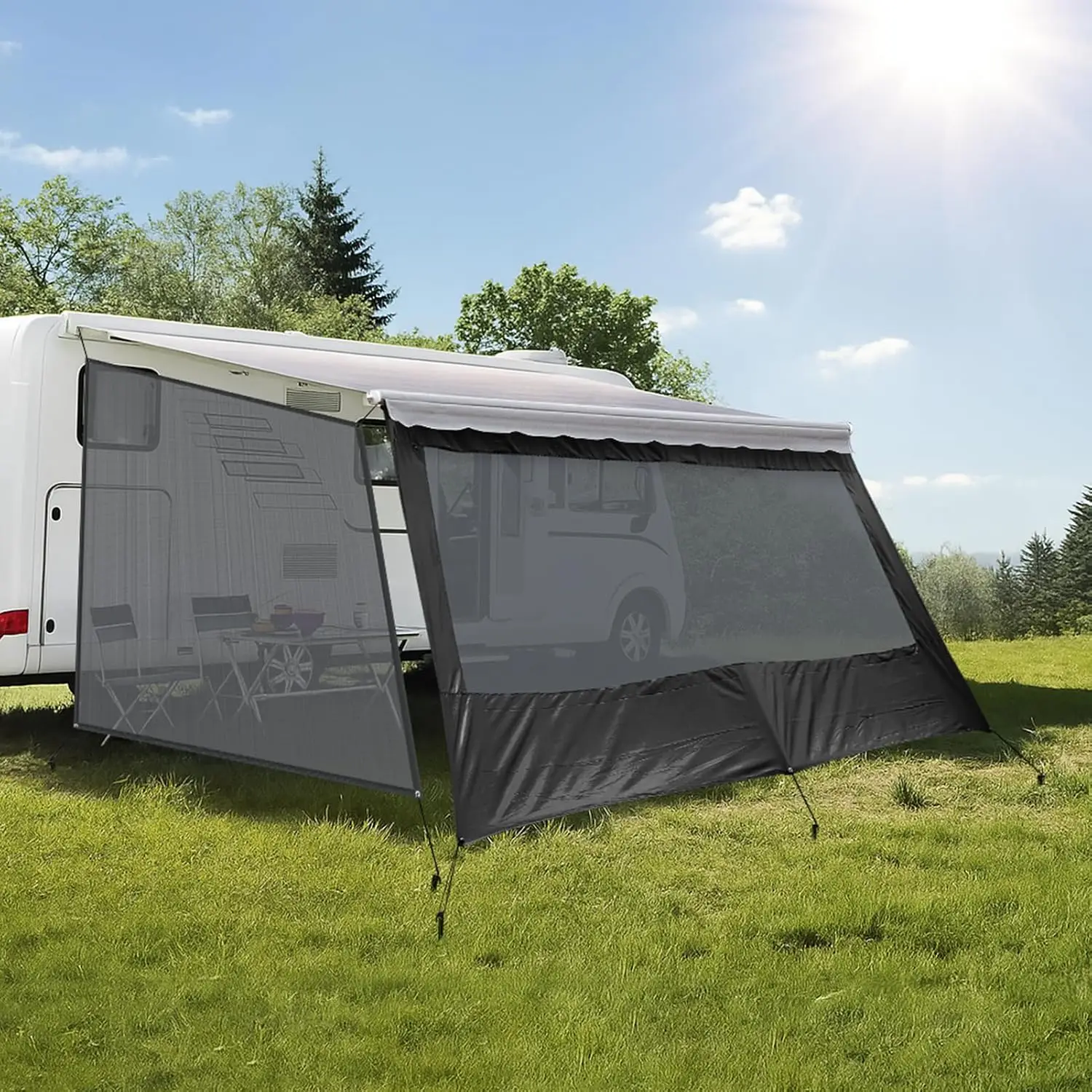 RV Awning Sun Shade Screen Kit with Side Shade, 8'x17'3'', 90% UV Block, Easy Install