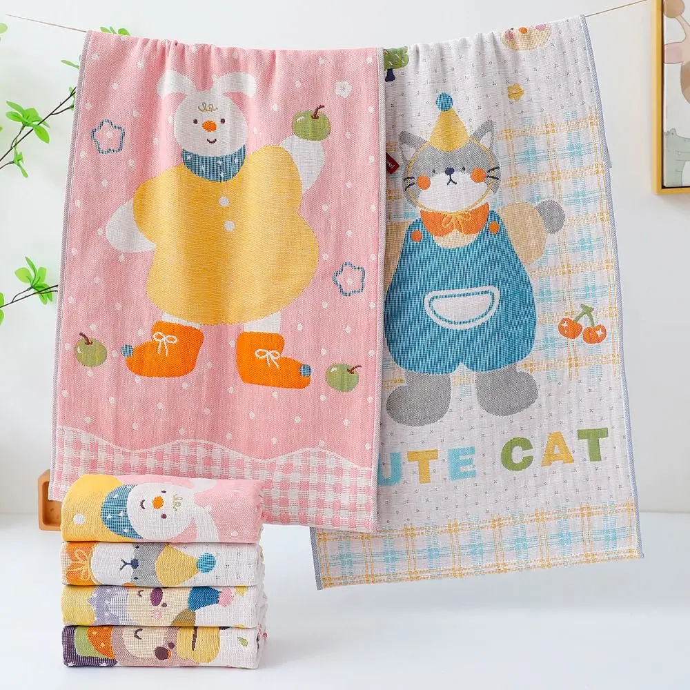 34*74cm Large Hand Towel Decorative 4 Layer Cotton Gauze Pure Cotton Dish Cloth Cartoon Quick Dry Washcloths for Home Restaurant